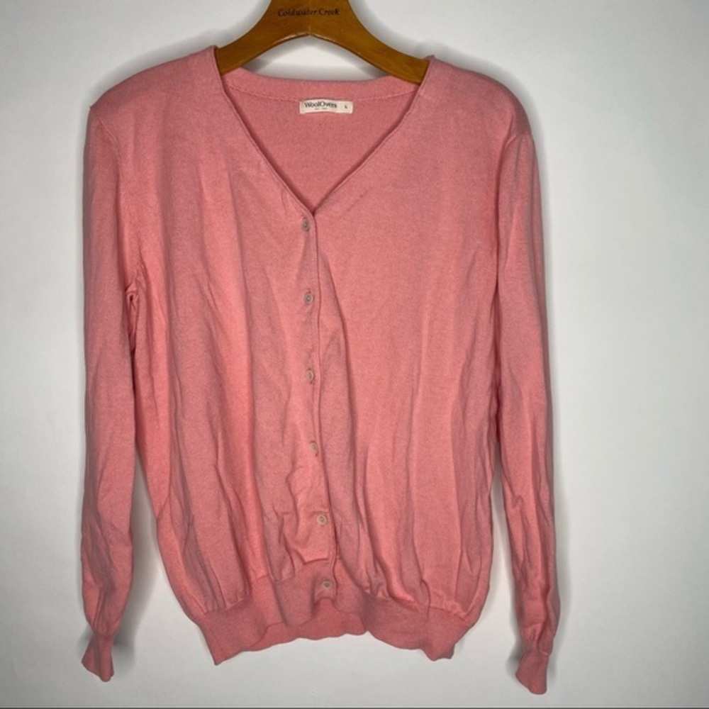 WoolOvers Pink Cotton Silk Button Front Lightweight Cardigan